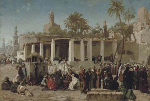 Wilhelm Gentz Crowds Gathering before the Tombs of the Caliphs, Cairo oil painting picture